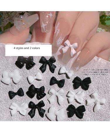 Nail Art Charms 3D Nail Jewels Black White Bow Shape Pearl Nail Art Decoration Nail Accessories for Women Girls (Black&White Bow) - Buy Online on GoSupps.com