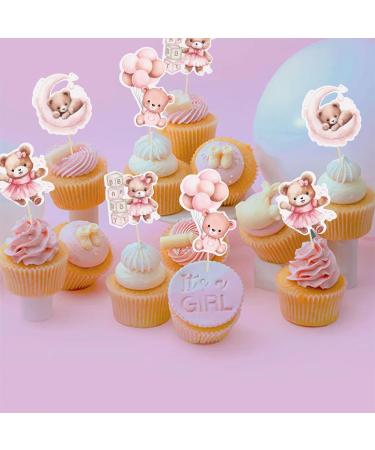 Gyufise 36Pcs Baby Shower Bear Cupcake Toppers Moon Baby Bear Baby Shower Cake Topper Decorations Jungle Animal Theme Baby Shower Birthday Party Cake Supplies Pink Pink 3 - Buy Online on GoSupps.com