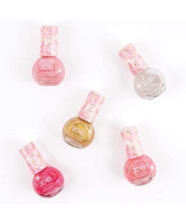 Three Cheers for Girls Pink & Gold Hexagon Shimmer Nail Polish Set - 5 Pack Non-Toxic Kit for Kids & Teens, Ages 8 - Buy Online on GoSupps.com