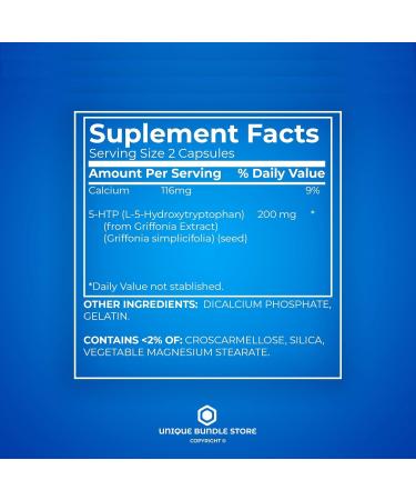 Unique Bundle Store 5-HTP 100 mg 30 Capsules L-5-Hydroxytryptophan Supplement 5 HTP Tryptophan Support HTP-5 Supplement Gluten-Free and Dairy-Free Mood Wellness (Pack of 1) - Buy Online on GoSupps.com