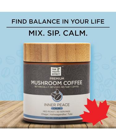 Canadian Mushroom Coffee Infused with Organic Chaga Ashwagandha & Tulsi. Adaptogens for All-Day Calm Mood Relaxation & Balance Low Caffeine Coffee Substitute. (Adaptogenic Coffee 100g 50 Servings MADE IN CANADA) - Buy Online on GoSupps.com