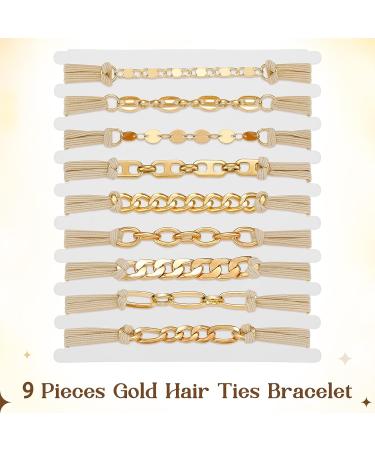 Gold Hair Tie Bracelet Set - 9 Pieces Elastic Hair Ties for Women & Girls - Buy Online on GoSupps.com