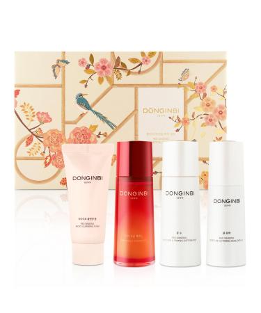 Donginbi Red Ginseng Essential Skin Care Set - Firming Moisturizer(1.69 floz) Hydrating Toner(2.37 floz) Korean Red Ginseng Essence(2.37 floz) Pore Cleaner(1.69 floz) Korean Skin Care