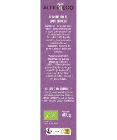 ALTER ECO - Organic Basmati Rice - Fair Trade Rice - Ready in 11 Minutes - 400g - Buy Online on GoSupps.com