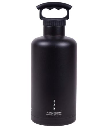 FIFTY-FIFTY Growler, Double Wall Vacuum Insulated Water Bottle, Stainless Steel, 3 Finger Cap w/Standard Top, 64oz/1.9L Black