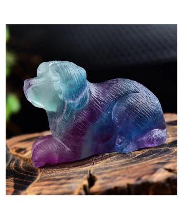 Natural Crystal Rough 1pc Natural Rainbow Fluorite Hand Carved Dog Quartz Crystal Stone Figurine for Decoration PEIQIYIN