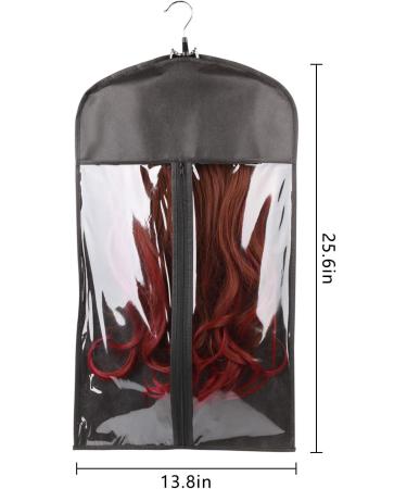 4 Pieces Hair Extensions Hanger Bag Wig Storage Bag with wooden Hanger Dustproof & Portable Black - Buy Online on GoSupps.com