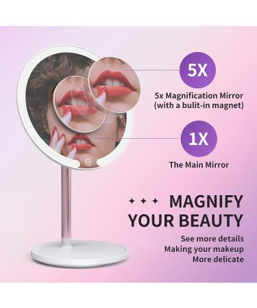Hrbzo LED Lighted Makeup Mirror 5X Magnification | Handheld Travel Mirror with LED Lights & 360 Rotation Stand | Rechargeable & Dimmable | Perfect for Makeup Application - Buy Online on GoSupps.com