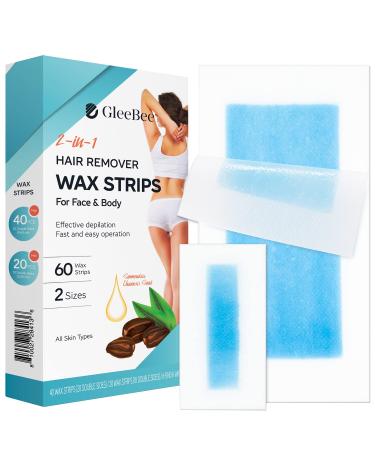 Gleebee Wax Strips 60 counts, Waxing Strips, Wax strips for Hair Removal, Wax kit including 40 Body trips and 20 Facial Strips, Hair Removal Body Wax Strips for Face, Arms, Legs, Underarms, and Bikini, Bikini Wax Kit for W