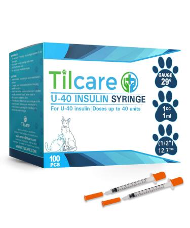 Tilcare U40 Pet Insulin Syringes with Needle 29 G 1 cc 12.7 mm 1/2 100-Pack Latex-Free Diabetic Syringes - Ultra Fine Sterile Medical Syringe for Diabetes Individually Blister Packed for Safety - Buy Online on GoSupps.com