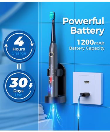 Electric Toothbrush for Adults - Travel Case 8 Brush Heads 40 000 VPM Deep Cleaning 5 Modes - 1 Pack (Gray) - Buy Online on GoSupps.com