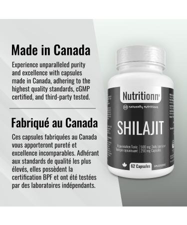 Shilajit Capsules - Pure Himalayan Organic Natural Shilajit for Men and Women - Rejuvenation Testosterone Supplement - 62 Premium Capsules x 250 mg 500 mg Daily Serving - Made in Canada - Nutritionn - Buy Online on GoSupps.com