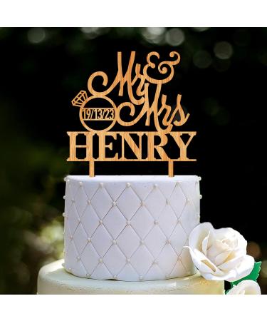 Personalised Wedding Cake Toppers Wooden Wedding Anniversary Cake Topper MR & MRS Wedding Cake Decorations for Wedding Party Wedding Cake Toppers with Any Name Mr&mrs