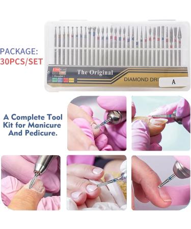 Bestgle 30pcs Nail Drill Bits Set 3/32 Inch Shank Tungsten Carbide Diamond Drill Polishing Grinding Heads Tools for Acrylic Gel Nails Cuticle Manicure Pedicure - Buy Online on GoSupps.com