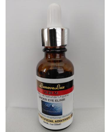 Lun veLux Under-Eye Elixir Supreme Skincare Serum with Pump Dispenser Natural Eye Care Treatment for Dark Circles 1 fl oz RED Label Severe Circles/Puffiness