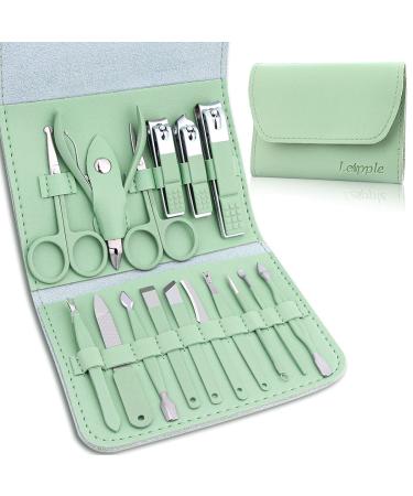 Leipple Manicure Set Professional Nail Clipper Kit Pedicure Kit - 16 pcs Stainless Steel Grooming Kit - Nail Care Tools with Luxurious Leather Travel Case (Green)