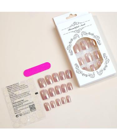 Buy Press on Nails - Short Square Mirror Chrome Powder Acrylic Nails with Bling | 24Pcs Glossy False Nails for Daily & Party Wear - Buy Online on GoSupps.com