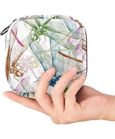 Stylish Menstruation Pad Bag with Zipper Lightweight Women's Napkin & Tampon Storage Cute Dragonflies & Animal Patterns - Buy Online on GoSupps.com