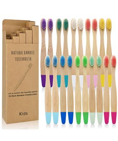 ANXUN Kids Bamboo Toothbrushes 5 Pack Children's Toothbrush Colorful Soft Bristles Eco Friendly Biodegradable Wooden Handle Tooth Brush Assorted Colors Pack Assorted Colors 20 Pack