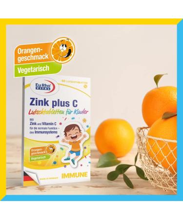 Zinc & Vitamin C Sucking Tablets for Kids | Vegetarian Immune Support | Eurho Vital | Made in Germany | 60 Orange Tablets - Buy Online on GoSupps.com