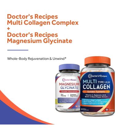 Doctor's Recipes Multi Collagen Complex & Magnesium Glycinate Bundle Whole Body Rejuvenation Relax & Relief Collagen Capsules 90 ct & Magnesium Capsules 90 ct - Buy Online on GoSupps.com