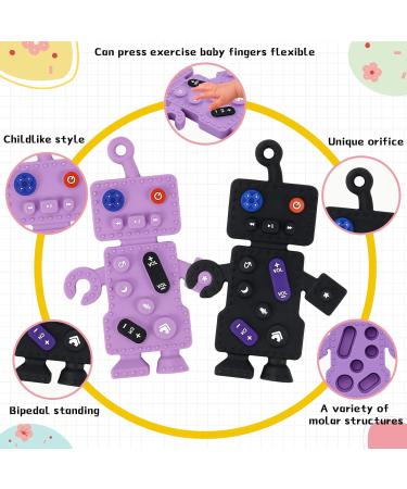 GTIVAA 2 Pack Soft Silicone Baby Teething Toys for 6-12 Months | Robot Shape Teething Toy Set for Boys and Girls | BPA Free Molar Teether Chew Toys (Black/Pink & Black/Purple) - Buy Online on GoSupps.com