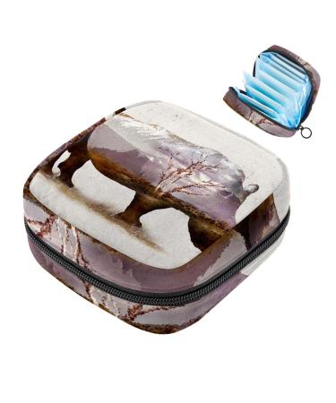 Menstruation pad bag with zipper women's napkin bag tampons collection bags for women and girls (Wildlife Forest Rhino Landscape)