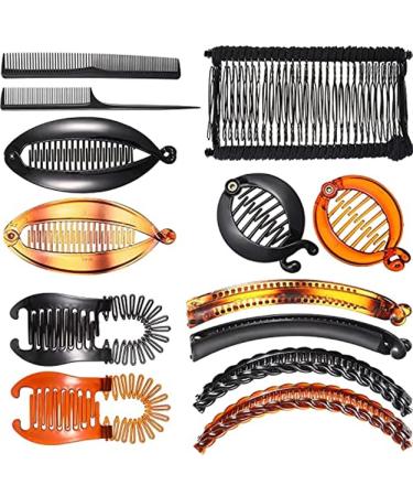 13 PCS Banana Clips and Combs Hair Bulk Plastic Ponytail Fishtail Holder Classic Hair Clincher Comb Banana Clip Comb Tool Hair Clamp Clip for Thick/Thin Hair Women Girls Accessories-Black&Brown