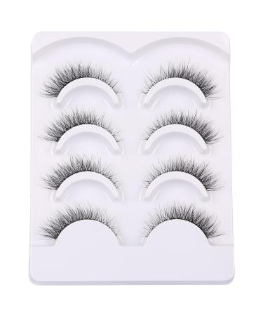 Milllruez595 3D Wispy Cat Eye False Eyelashes - Natural Look, Fluffy Faux Mink, Soft Clear Band - 4 Pairs Pack - Buy Online on GoSupps.com