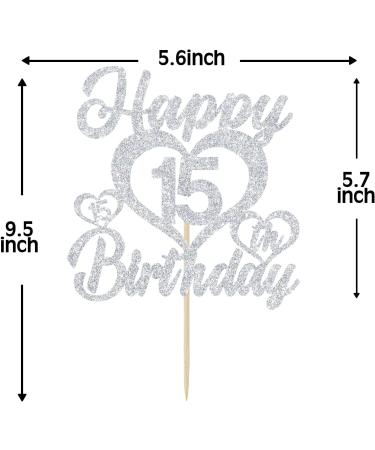 Happy 15th Birthday Cake Topper 15th Cake Topper Happy 15th Birthday Decorations for Boys/Girls Happy Bithday Party Decorations Silver Glitter - Buy Online on GoSupps.com