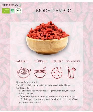 FRISAFRAN | Baies de Goji Bio 500g | Baies goji d shydrat es | Baies s ch es | Antioxydants | Collation sant | Sans sucres soufre | Fruits entiers | Baies Sup rieures | Himalaya | baies enti res - Buy Online on GoSupps.com