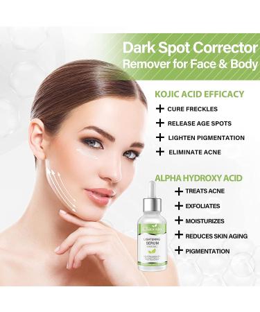 Skin Brightening Serum with Kojic Acid - Dark Spot Corrector for Face & Body - Hyperpigmentation & Melasma Treatment - 1oz - Buy Online on GoSupps.com
