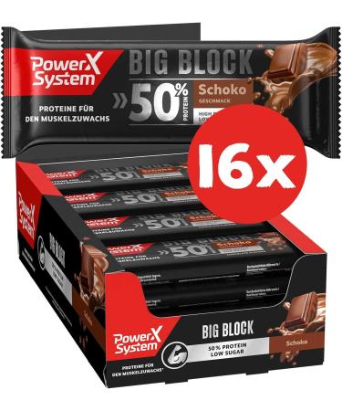 Power System Big Block Schoko 16 x 100g - 50% High Protein Bar | Low Sugar High Protein Snack - Buy Online on GoSupps.com
