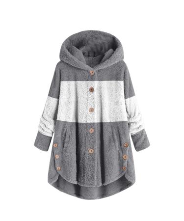Hanxiulin plush jacket oversize warm lined fleecemantel women coat winter jacket long warm hooded tops long thick autumn coat winter coat plush jacket m gray