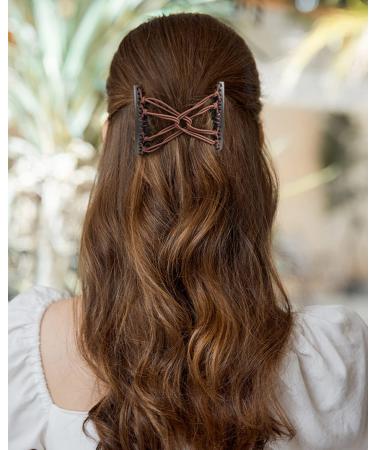 4-Piece Stretchy Double Comb Hair Clips for Women - Adjustable Elastic Hair Accessories for Thick, Curly, Thin Hair - Magic Hair Clip Combs in Coffee and Black - Buy Online on GoSupps.com