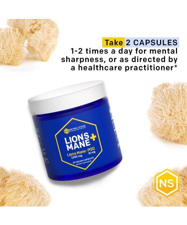 Organic Lions Mane Supplement with PQQ for Memory & Learning - 60 Vegan Capsules - Buy Online on GoSupps.com