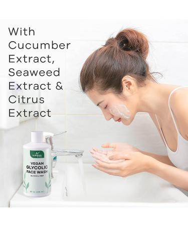 Vegan Glycolic Acid Face Wash with Cucumber & Seaweed Extract - Gentle Exfoliating Anti-Aging Cleanser for Acne Treatment, Men & Women - Hydrating, Moisturizing Facial Soap - Buy Online on GoSupps.com