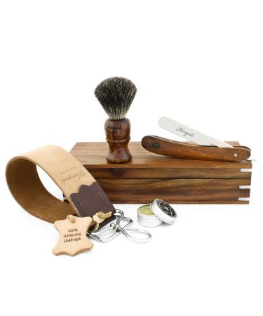 Haryali London Vintage Collection Razor brush set 5-part shaving set for men and women black roof hair razor brush razor leather straps paste classic wooden box