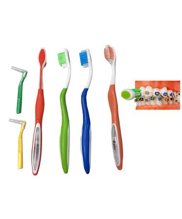 LBailar Braces Toothbrush| Soft Bristle Orthodontic Toothbrush for Cleaning Ortho Braces | U Shaped Portable Toothbrushes for Braces| Set of 4 Bonus 2 Interdental Brushes