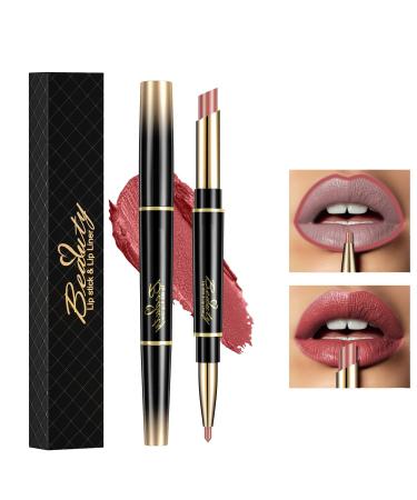 HOUSN 2 in 1 Double-end Lip Liner Pencil Matte Lipstick Pen Long-lasting Lip Liner Contour Makeup Lipsticks Non-Stick Cup Not Fade Lip Liner For Girls and Women Gift(07#BeanPaste)