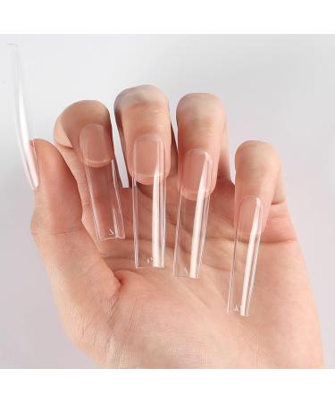 Wellquinn No C Curve Square Nail Tips for Flat Nails  360pcs Extra Long Clear Acrylic Nail  XXL Flattened Half Cover False Nails for Nail Salons and DIY French Nail Art Tips No C Curve Full Cover Square Nail Tips