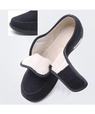 MisFun Women's Diabetic Comfy Cozy Furry House Shoes - Adjustable Closure, Black - Ideal for Edema, Plantar Fasciitis, Bunions, Arthritis - Buy Online on GoSupps.com
