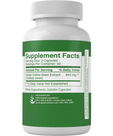 Pure Green Coffee Bean Extract - 100 Capsules, Lab Verified, No Additives, 100 Count - Buy Online on GoSupps.com