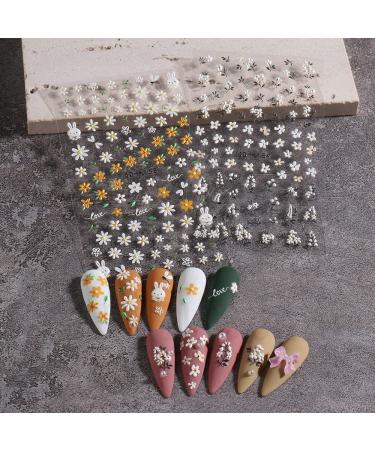 Daisy Embossed 5D Nail Art Stickers - Spring Flower & Rabbit Design | Self-Adhesive Decor for Women & Girls - 3 Sheets - Buy Online on GoSupps.com