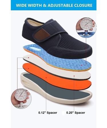 CBMTCR Men's Wide Width Walking Shoes - Adjustable Closure, Lightweight for Diabetic Swollen Feet - 11.5 Wide Dk-blue - Buy Online on GoSupps.com
