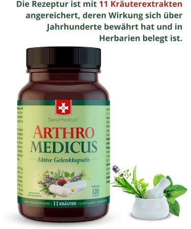 Buy Swissmedicus Arthromedicus Glucosamine & Chondroitin 120 Capsules with MSM Hyaluronic Acid & 11 Herbal Extracts - European Quality for Joint Health | International Shipping Available - Buy Online on GoSupps.com