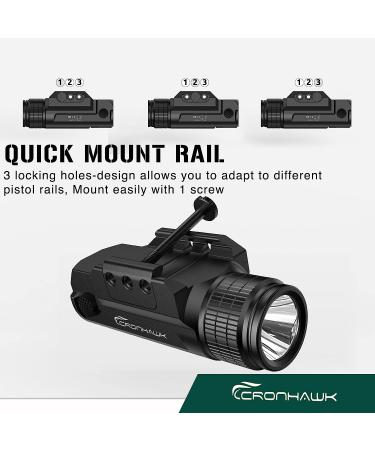 CRONHAWK Rechargeable 700 Lumen Pistol Flashlight - Tactical Weapon Light for Gun, Picatinny Rail Mounted - Black - Buy Online on GoSupps.com