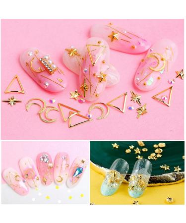 Shop 3 Bags of 18 Styles Gold & Silver Nail Art Studs - Moon Bow-Knot Square Charms & Flat-Back Crystals for 3D Manicure Decoration - Buy Online on GoSupps.com