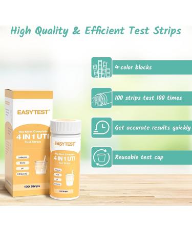 UTI Test Strips for Women - 4-in-1 + 100 Strips - Easy & Accurate Urinary Tract Infection Testing - Detects Leukocytes, Nitrite, pH, & UTI Severity - Includes Blood Test - Fast Results - Buy Online on GoSupps.com