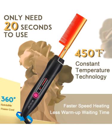 NICEMOVIC Ceramic Hot Comb Electric Heating Comb - Hair Straightener and Curling Brush for Natural Black Hair, Beard, and Wigs - Gold - Buy Online on GoSupps.com